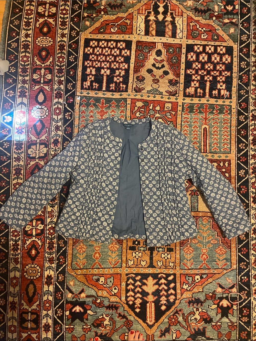 April Cornell Blue Quilted Floral Jacket